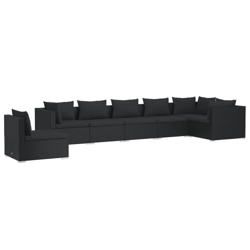 vidaXL 7 Piece Garden Lounge Set with Cushions Poly Rattan Black
