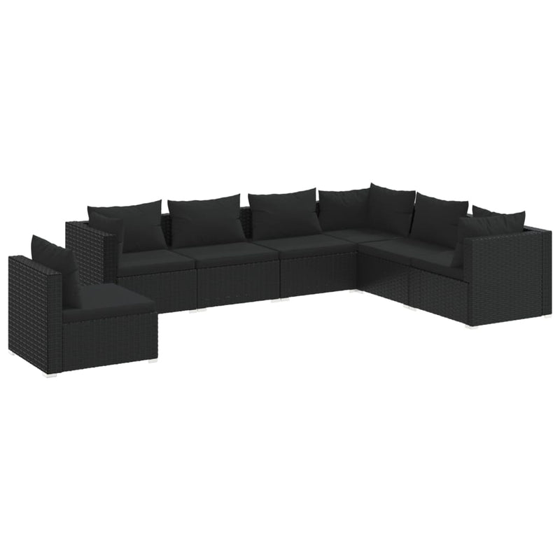 vidaXL 7 Piece Garden Lounge Set with Cushions Poly Rattan Black