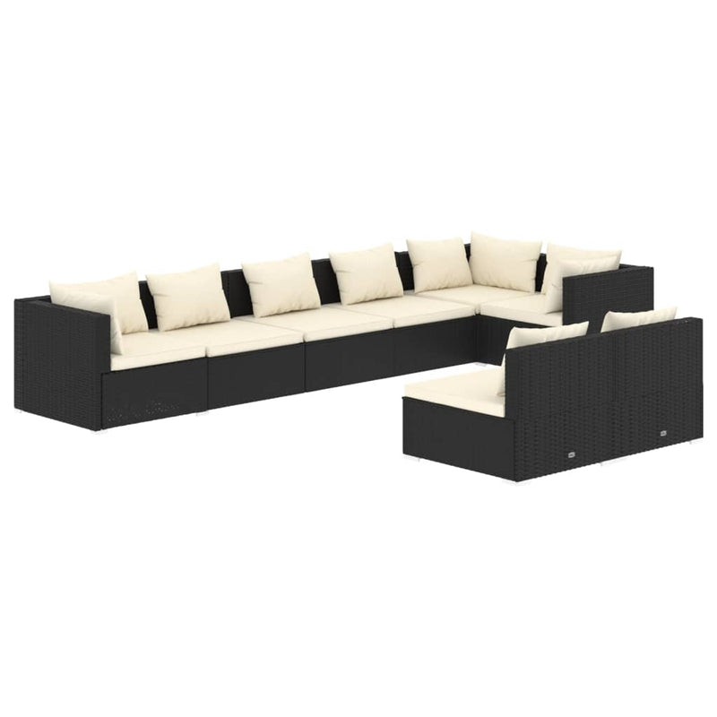 vidaXL 8 Piece Garden Lounge Set with Cushions Black Poly Rattan