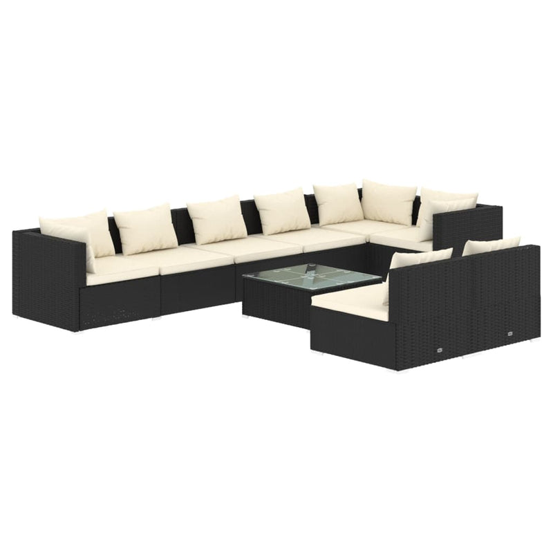 vidaXL 9 Piece Garden Lounge Set with Cushions Black Poly Rattan