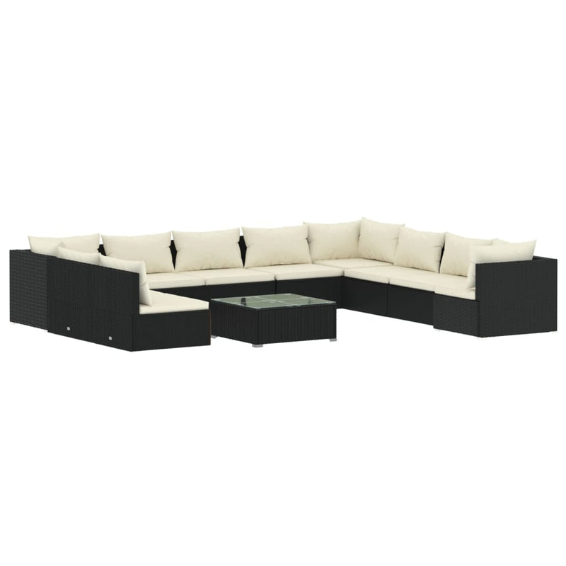 vidaXL 11 Piece Garden Lounge Set with Cushions Black Poly Rattan