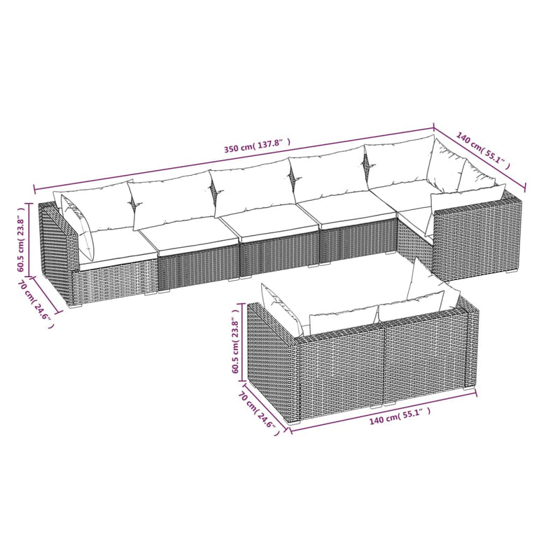 vidaXL 8 Piece Garden Lounge Set with Cushions Brown Poly Rattan