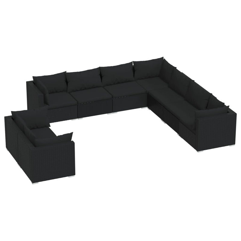 vidaXL 9 Piece Garden Lounge Set with Cushions Black Poly Rattan
