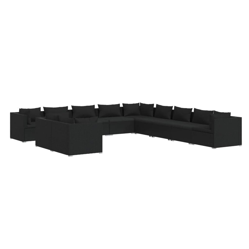 vidaXL 11 Piece Garden Lounge Set with Cushions Black Poly Rattan