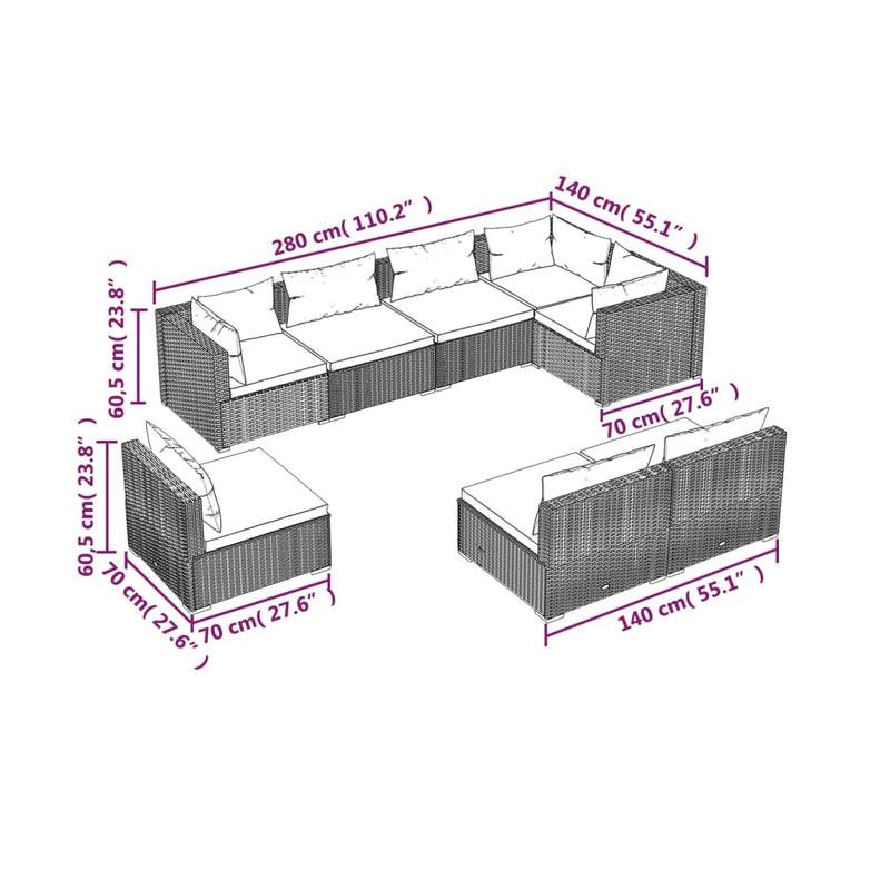 vidaXL 8 Piece Garden Lounge Set with Cushions Poly Rattan Black