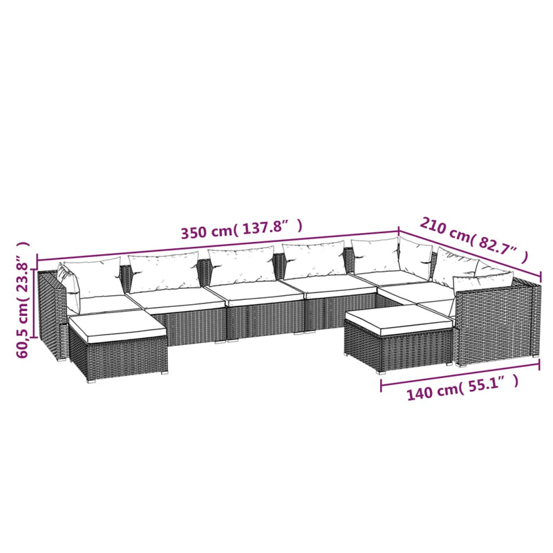 vidaXL 9 Piece Garden Lounge Set with Cushions Poly Rattan Black