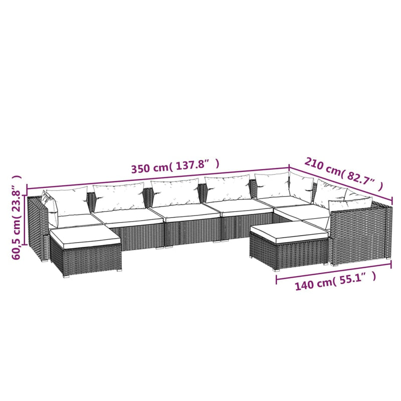 vidaXL 9 Piece Garden Lounge Set with Cushions Poly Rattan Black