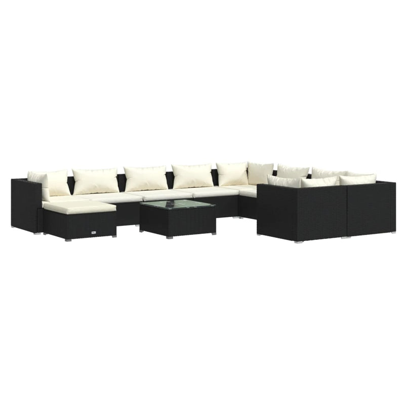 vidaXL 11 Piece Garden Lounge Set with Cushions Poly Rattan Black