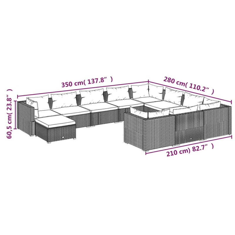 vidaXL 11 Piece Garden Lounge Set with Cushions Poly Rattan Black