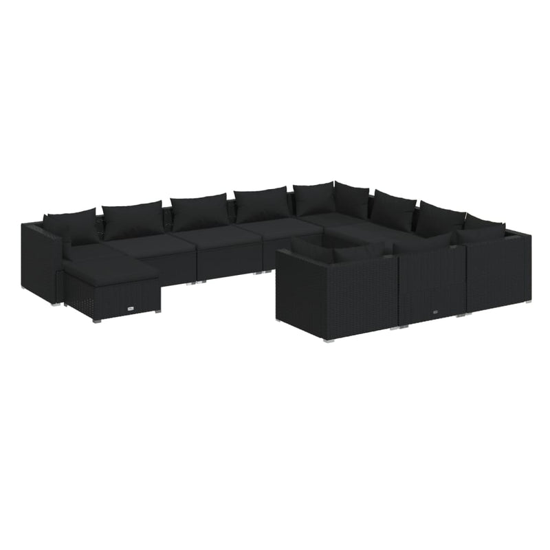 vidaXL 11 Piece Garden Lounge Set with Cushions Poly Rattan Black