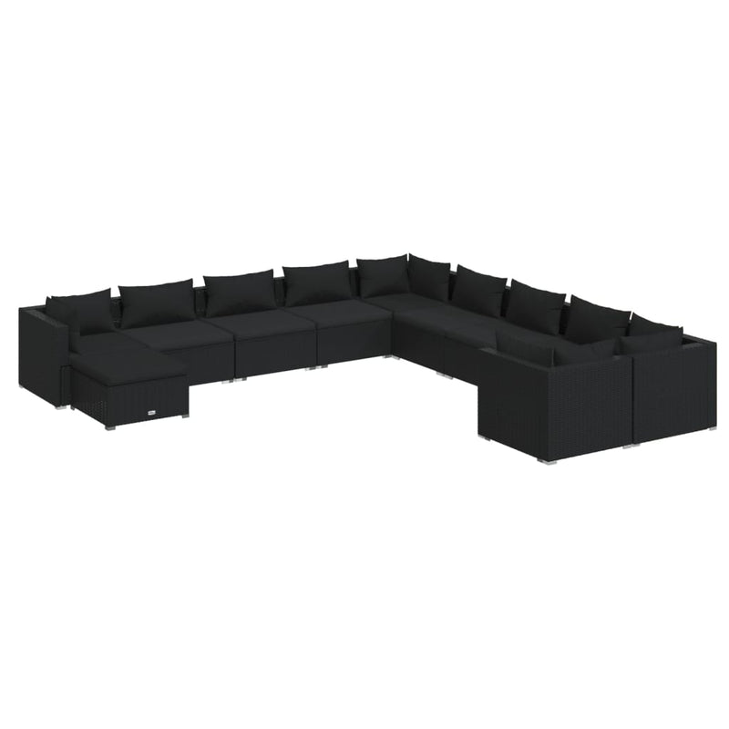 vidaXL 11 Piece Garden Lounge Set with Cushions Poly Rattan Black