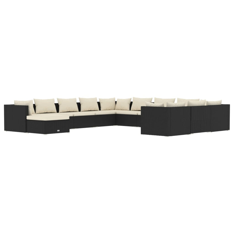 vidaXL 12 Piece Garden Lounge Set with Cushions Poly Rattan Black