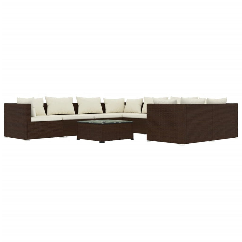 vidaXL 9 Piece Garden Lounge Set with Cushions Poly Rattan Brown