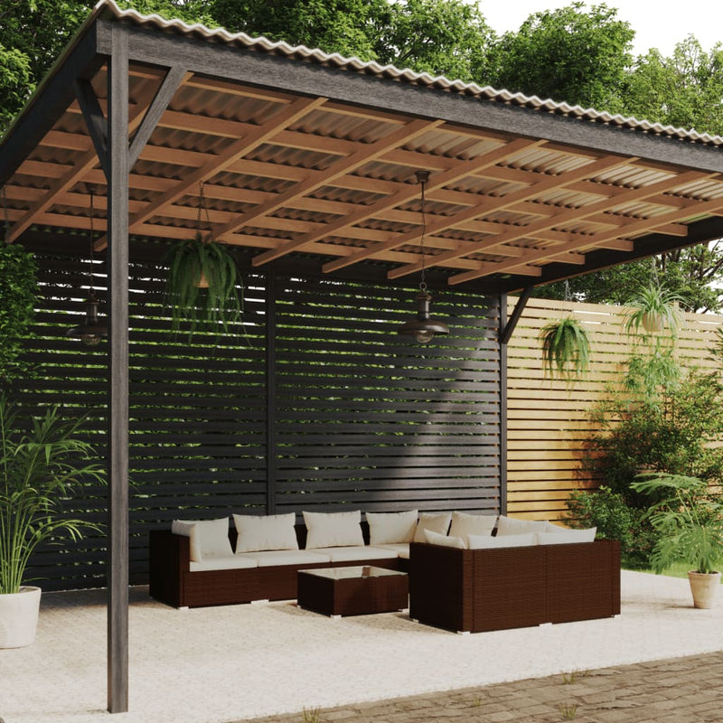 vidaXL 9 Piece Garden Lounge Set with Cushions Poly Rattan Brown