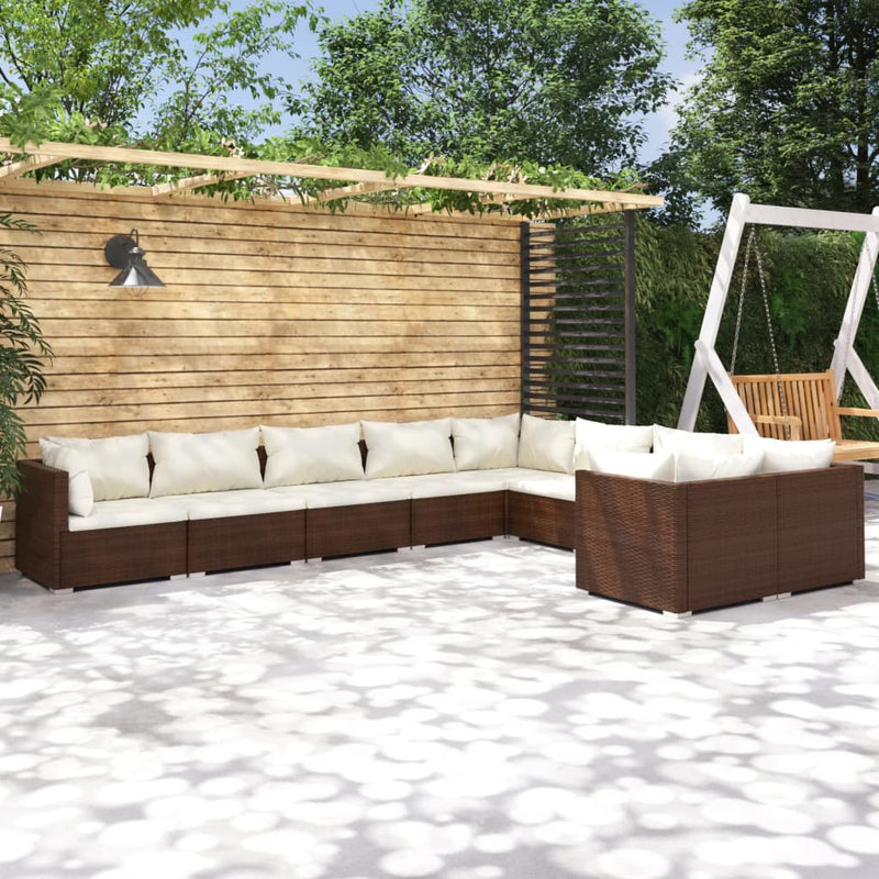 vidaXL 9 Piece Garden Lounge Set with Cushions Poly Rattan Brown