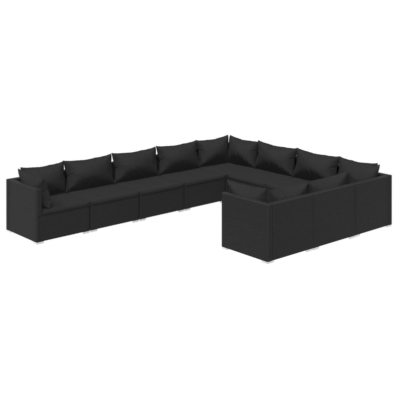 vidaXL 10 Piece Garden Lounge Set with Cushions Poly Rattan Black