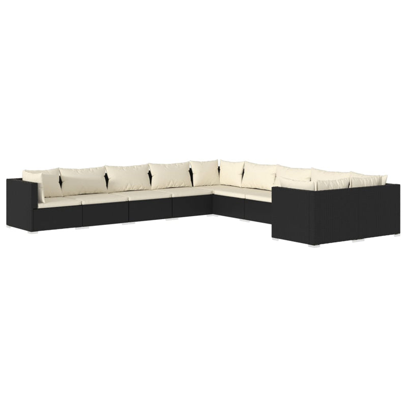 vidaXL 10 Piece Garden Lounge Set with Cushions Poly Rattan Black