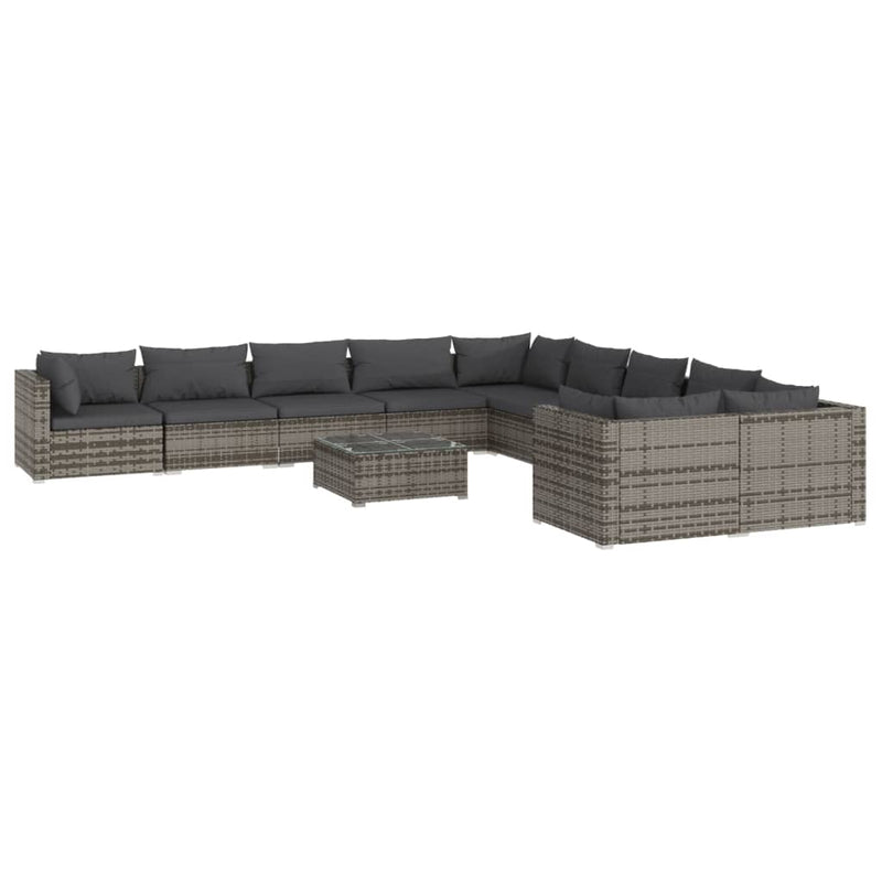 vidaXL 11 Piece Garden Lounge Set with Cushions Poly Rattan Grey