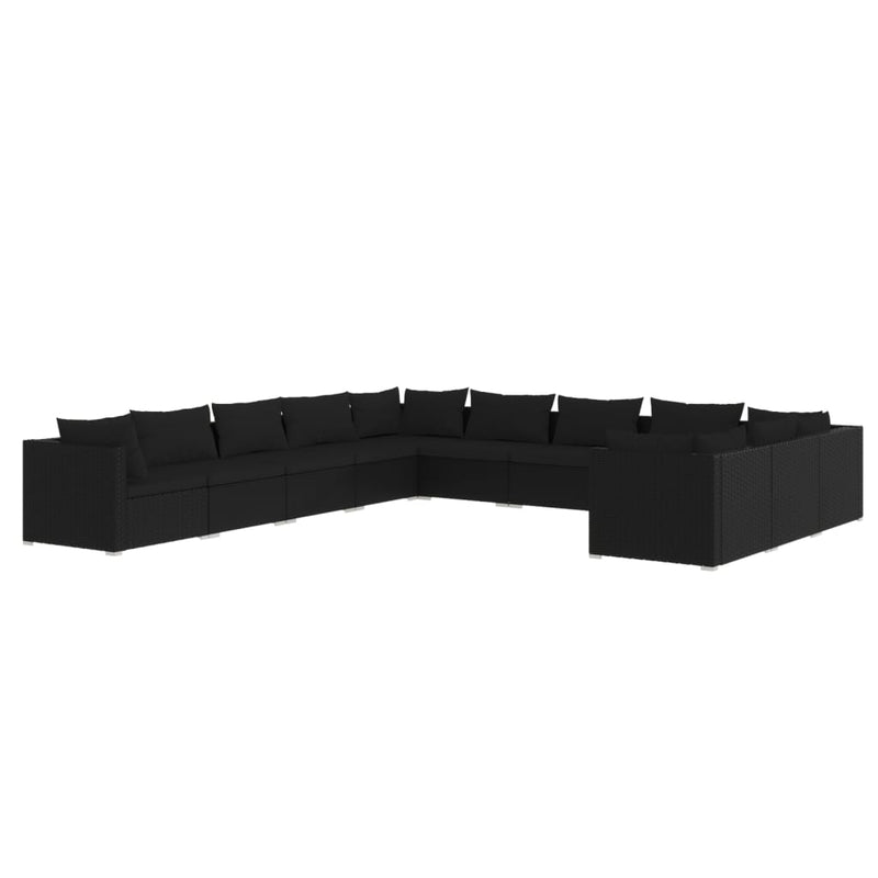 vidaXL 11 Piece Garden Lounge Set with Cushions Poly Rattan Black