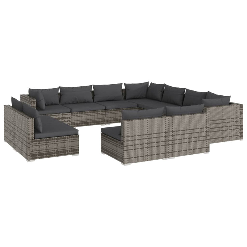 vidaXL 11 Piece Garden Lounge Set with Cushions Grey Poly Rattan