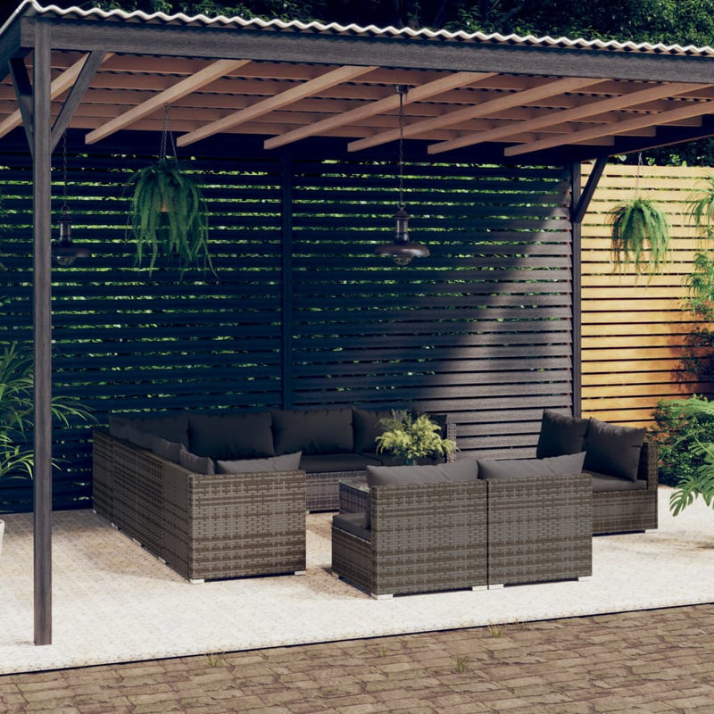 vidaXL 12 Piece Garden Lounge Set with Cushions Grey Poly Rattan