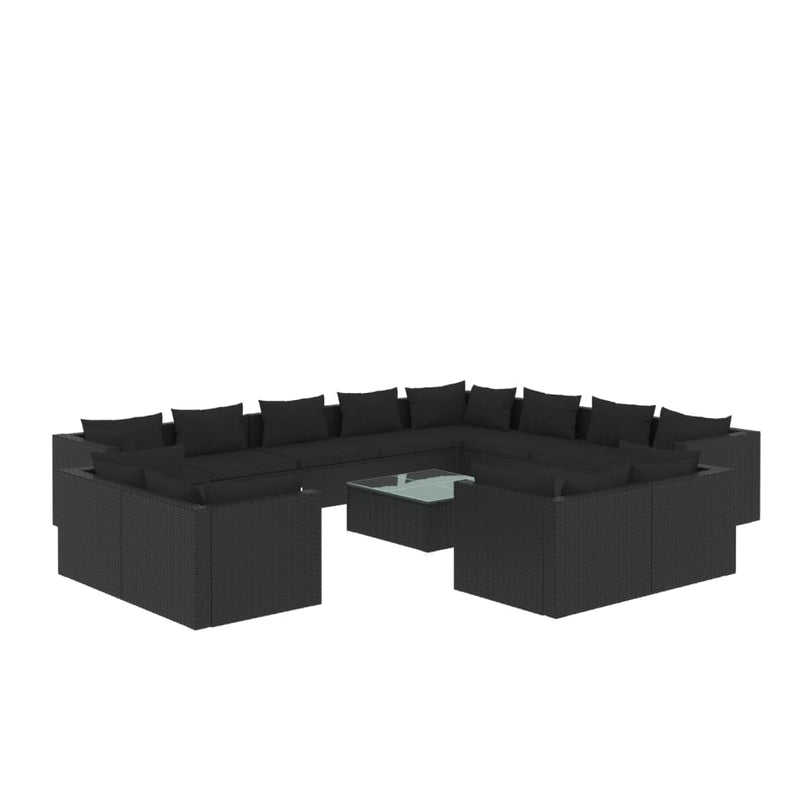 vidaXL 13 Piece Garden Lounge Set with Cushions Black Poly Rattan