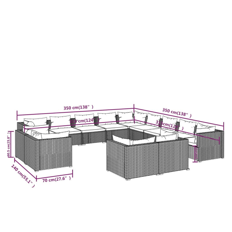 vidaXL 13 Piece Garden Lounge Set with Cushions Black Poly Rattan