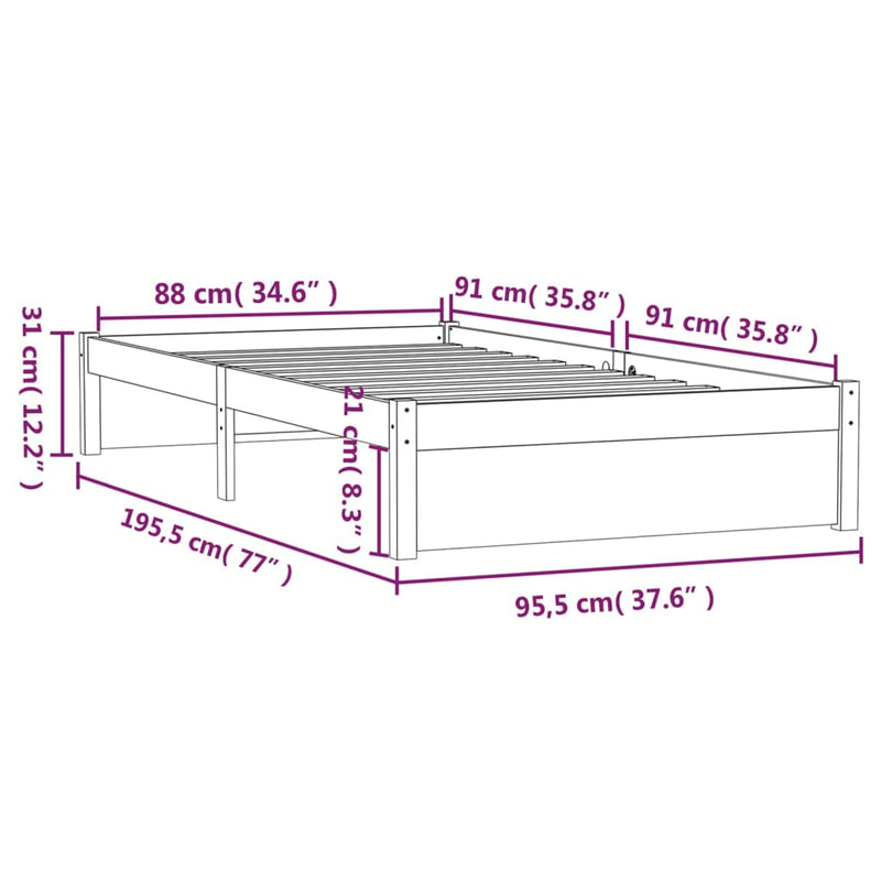 vidaXL Bed Frame without Mattress White Solid Wood 90x190 cm