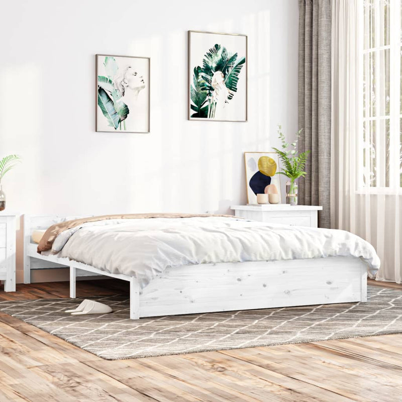 vidaXL Bed Frame without Mattress White Solid Wood 183x203 cm King