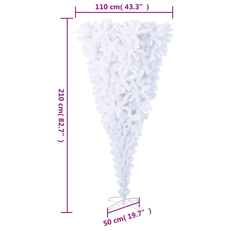 vidaXL Upside-down Artificial Christmas Tree with Stand White 210 cm