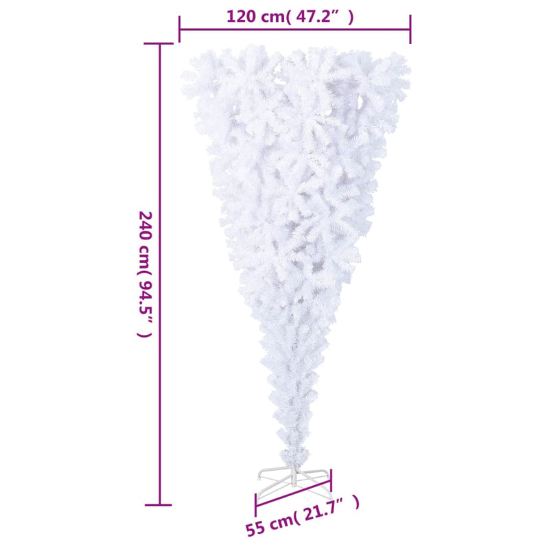vidaXL Upside-down Artificial Christmas Tree with Stand White 240 cm