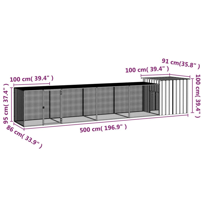 vidaXL Chicken Cage Grey 500x91x100 cm Galvanised Steel
