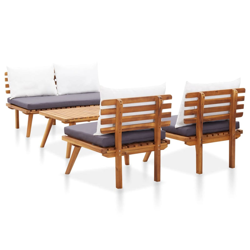 vidaXL 4 Piece Garden Lounge Set with Cushions Solid Wood Acacia