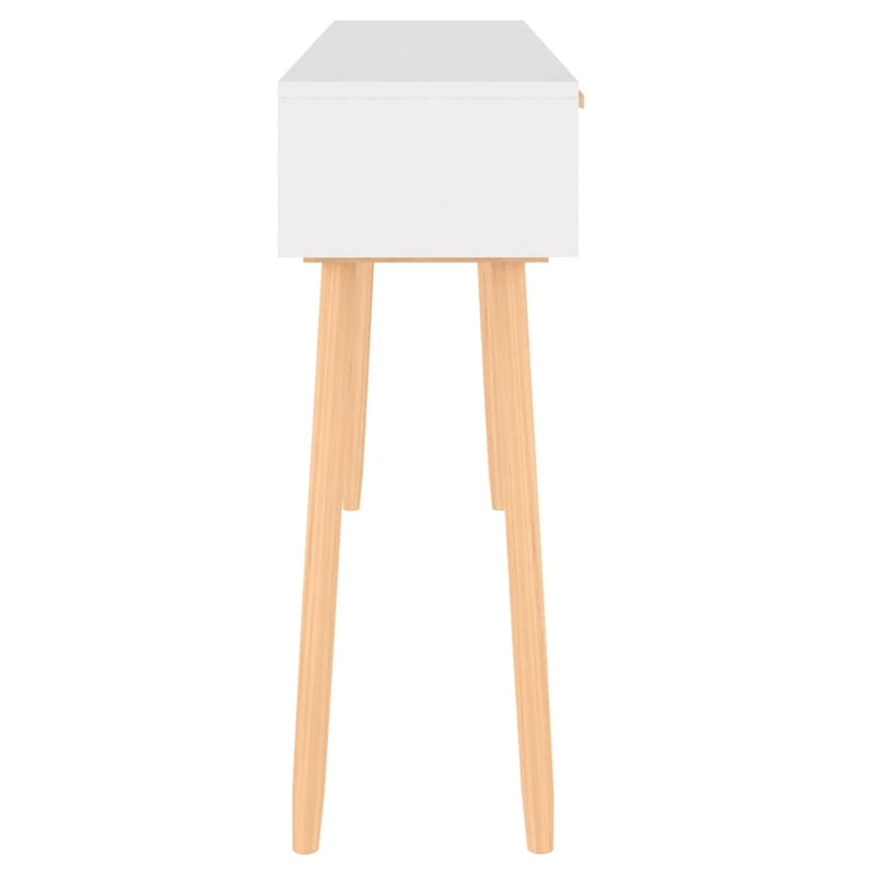vidaXL Console Table White 105x30x75 cm Solid Wood Pine&Natural Rattan