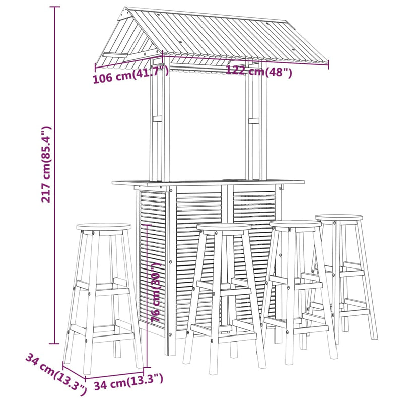 5 Piece Garden Bar Set Solid Wood Acacia