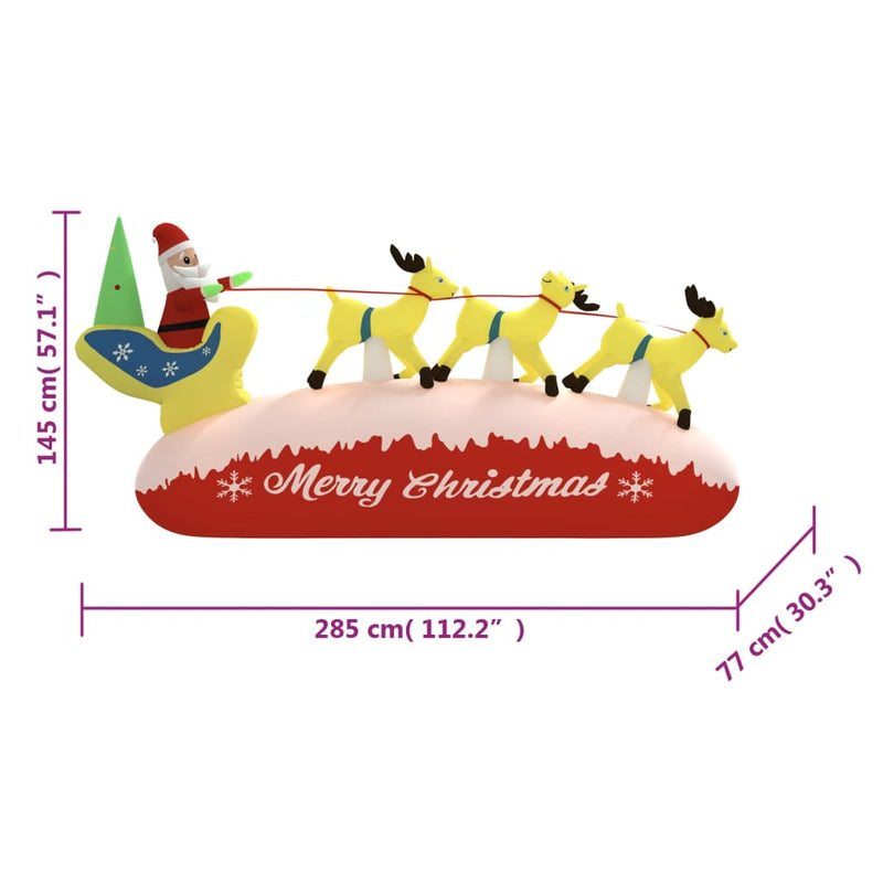 vidaXL Christmas Inflatable Santa and Reindeer Decoration LED 145 cm