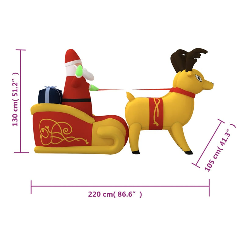 vidaXL Christmas Inflatable Santa and Reindeer Decoration LED 130 cm