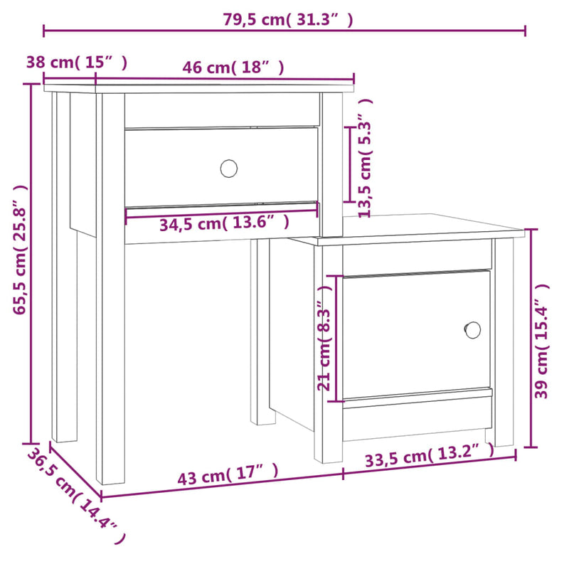 vidaXL Bedside Cabinets 2 pcs 79.5x38x65.5 cm Solid Wood Pine