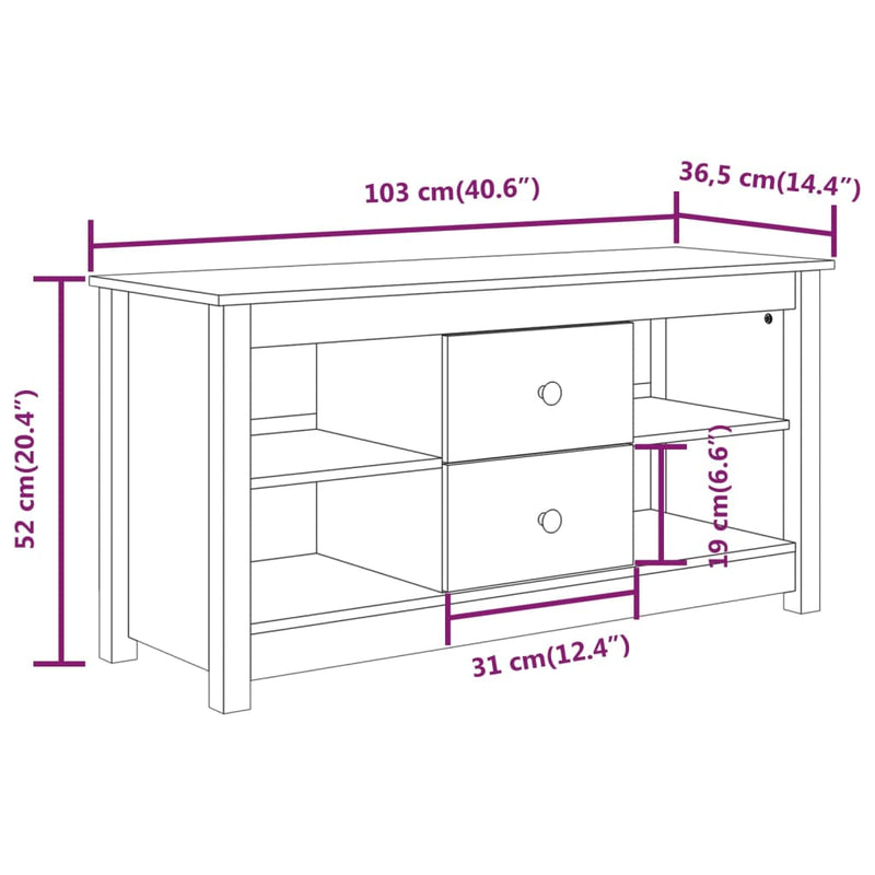 vidaXL TV Cabinet 103x36.5x52 cm Solid Wood Pine