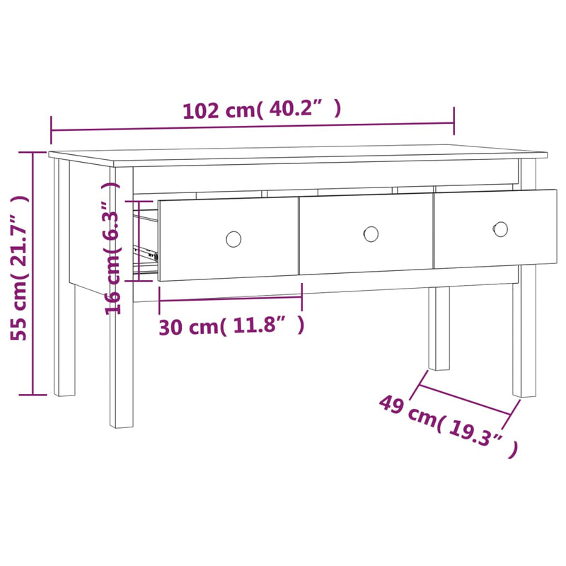 vidaXL Coffee Table 102x49x55 cm Solid Wood Pine
