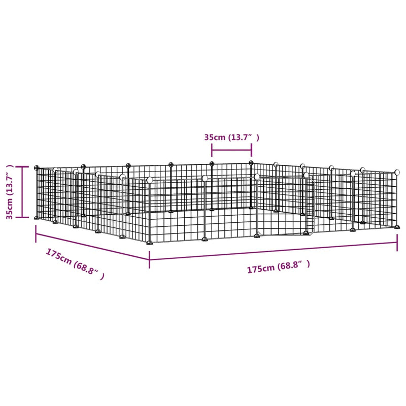 vidaXL 20-Panel Pet Cage with Door Black 35x35 cm Steel