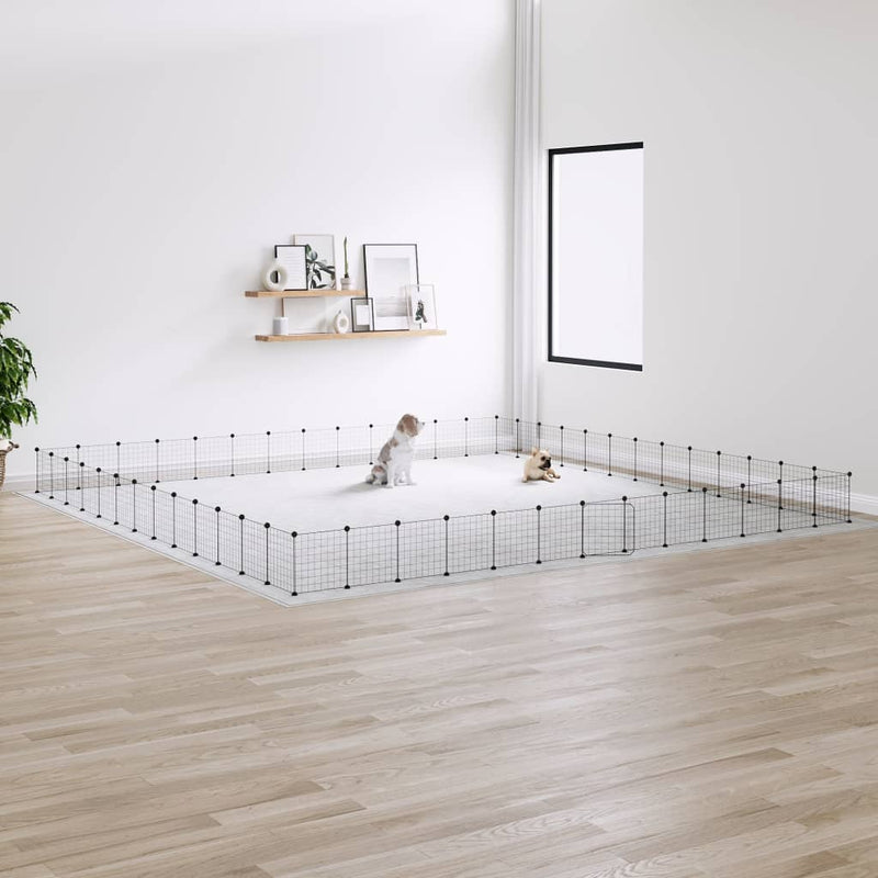 vidaXL 52-Panel Pet Cage with Door Black 35x35 cm Steel