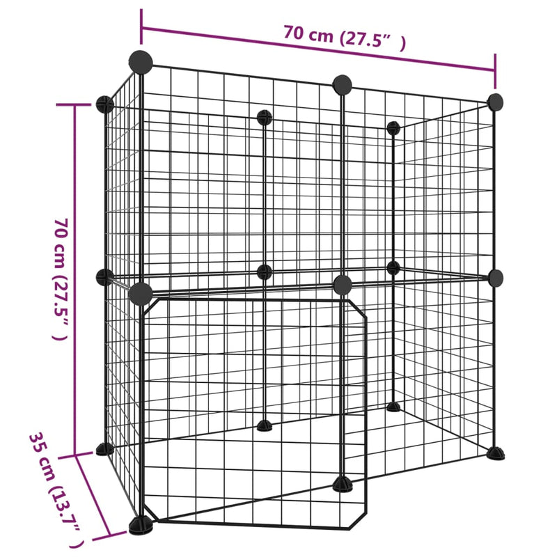 vidaXL 12-Panel Pet Cage with Door Black 35x35 cm Steel