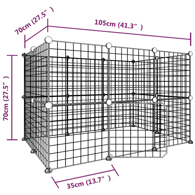 vidaXL 20-Panel Pet Cage with Door Black 35x35 cm Steel