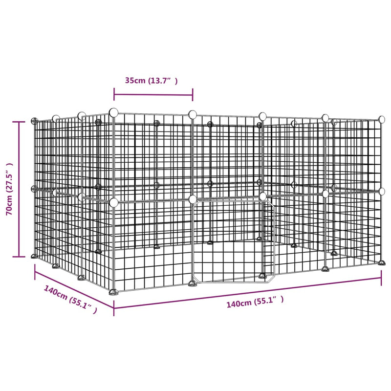 vidaXL 28-Panel Pet Cage with Door Black 35x35 cm Steel
