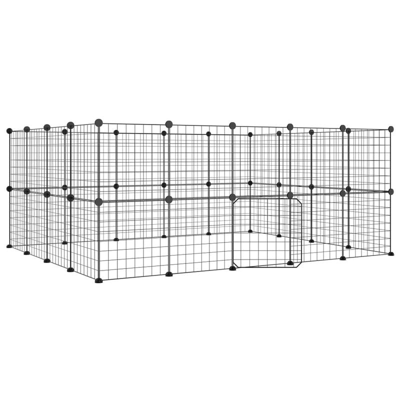 vidaXL 36-Panel Pet Cage with Door Black 35x35 cm Steel