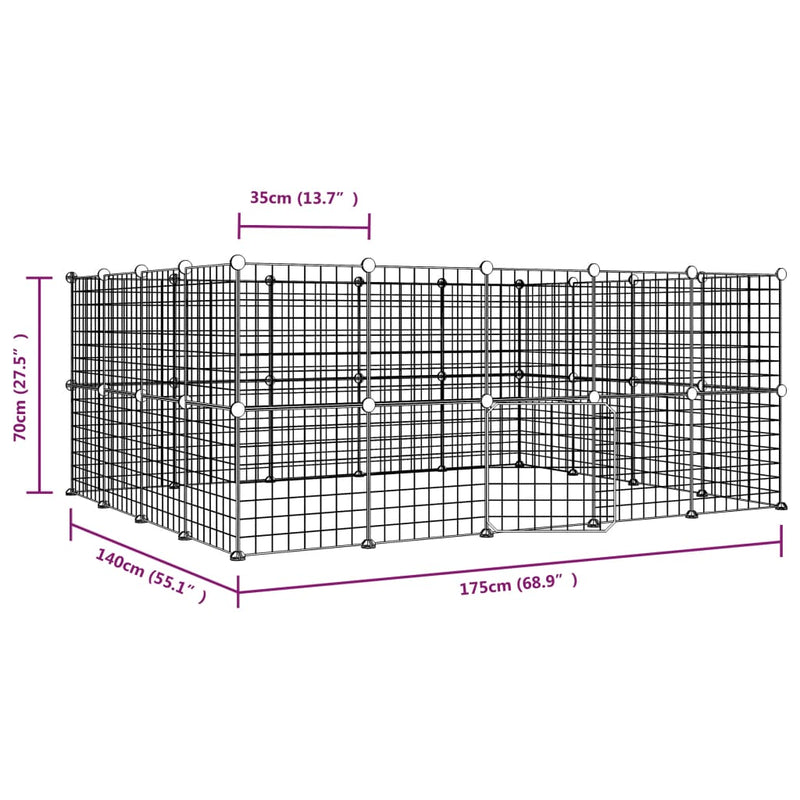 vidaXL 36-Panel Pet Cage with Door Black 35x35 cm Steel