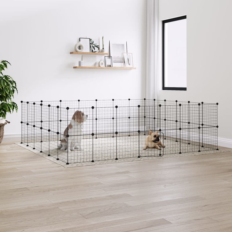 vidaXL 52-Panel Pet Cage with Door Black 35x35 cm Steel