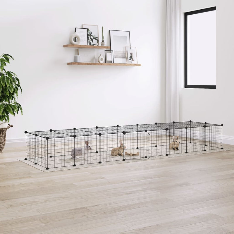 vidaXL 36-Panel Pet Cage with Door Black 35x35 cm Steel