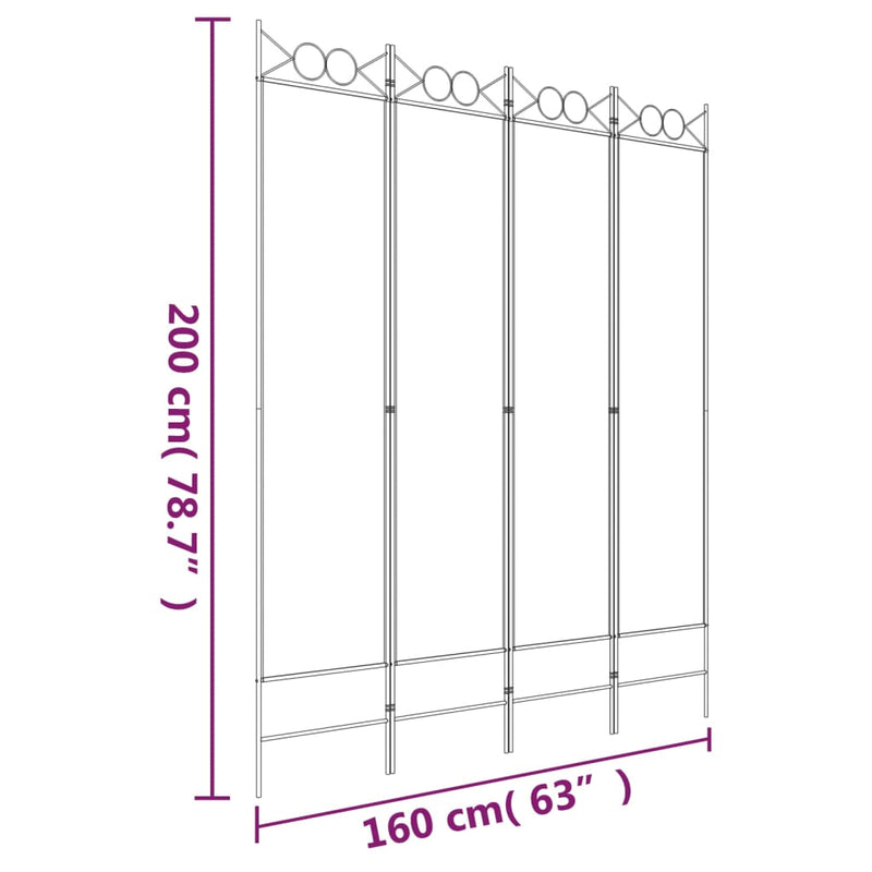 vidaXL 4-Panel Room Divider Black 160x200 cm Fabric